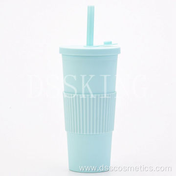 2022 New large capacity double layer plastic cup big Hole straw Portable outdoor straw cup